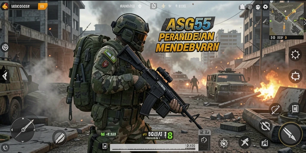 Screenshot ASG55 menampilkan aksi pertempuran yang seru dan intens.