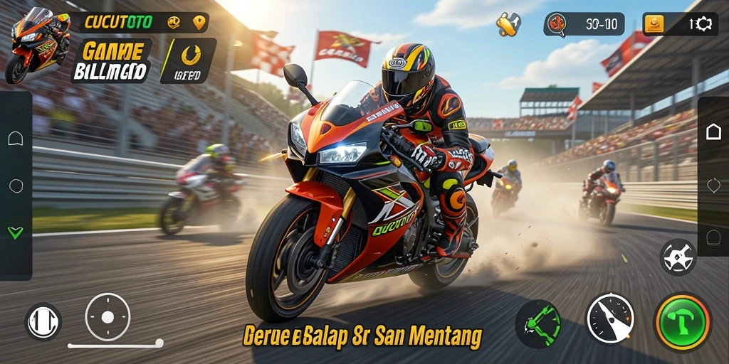Screenshot menampilkan aksi balap motor yang mendebarkan dalam CUCUTOTO.