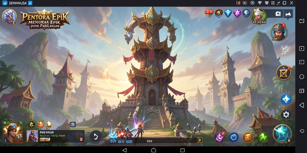 Screenshot gameplay DEWANUSA menampilkan aksi Tower Defense penuh strategi.