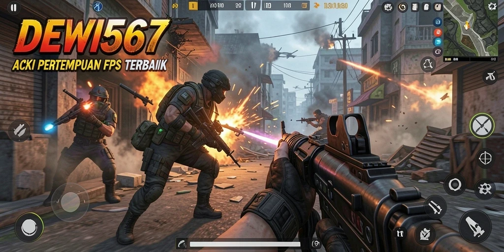 Tangkapan layar DEWI567 menampilkan aksi pertempuran FPS yang mendebarkan.