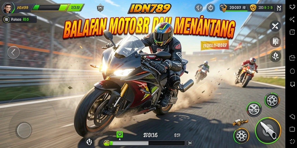 Tampilan gameplay seru IDN789 dengan balapan motor yang mendebarkan.
