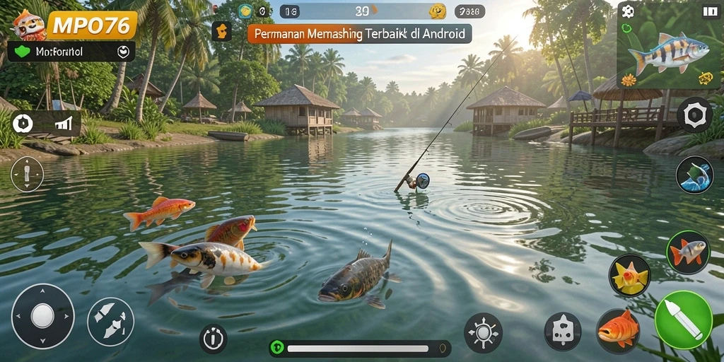 Tampilan gameplay MPO76 yang menampilkan aksi memancing seru.