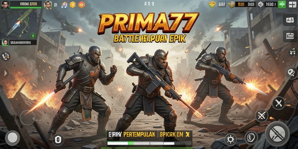 Tampilan gameplay seru di PRIMA77 dengan pertempuran intens.