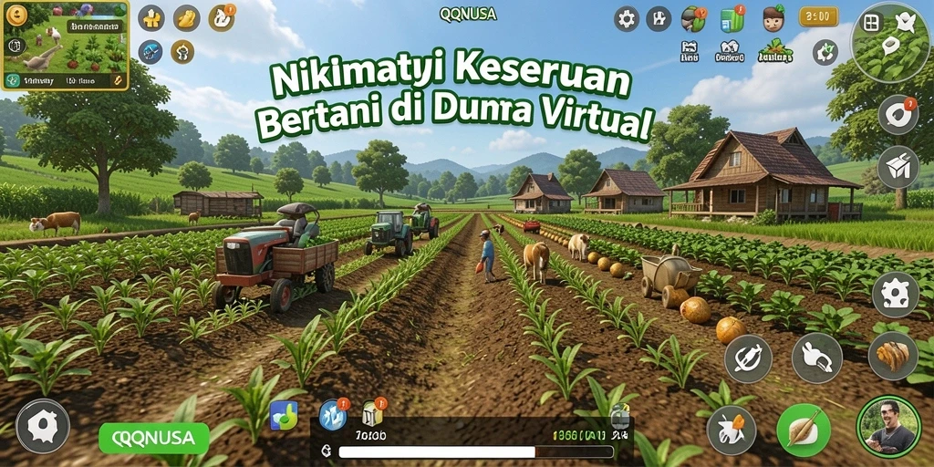 Screenshot gameplay QQNUSA dengan aktivitas bertani yang seru.
