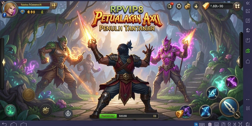 Tampilan aksi seru dalam <strong>RPVIP8</strong> yang menampilkan pertarungan epik di dunia fantasi.