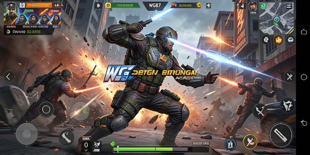 Screenshot utama WG87 menunjukkan aksi pertarungan yang intens.
